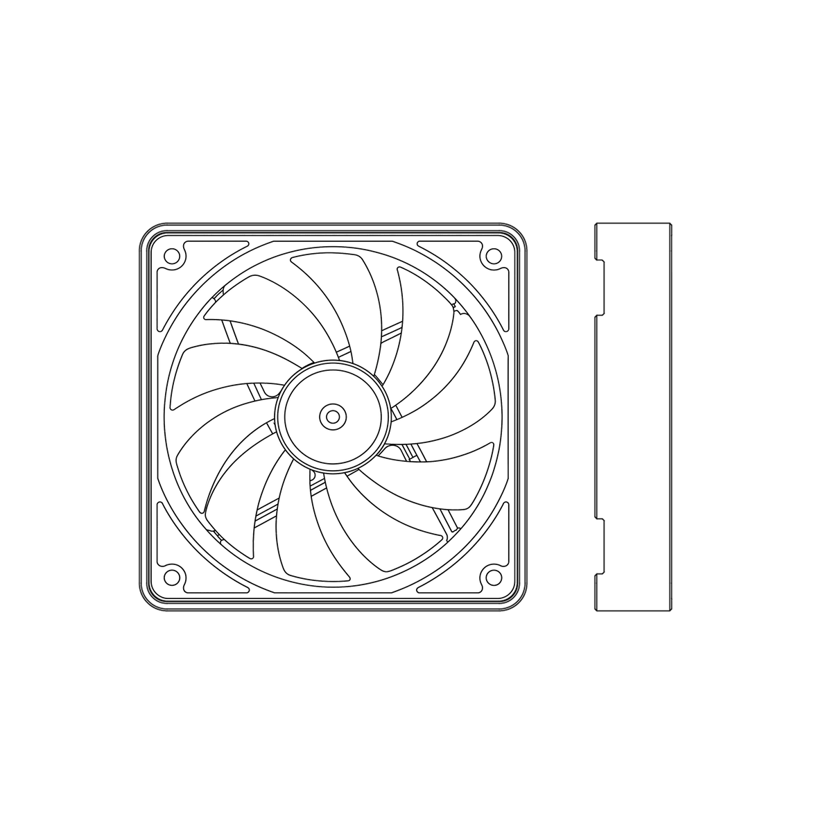 120mm PC Fan outer cover outline drawing against white background