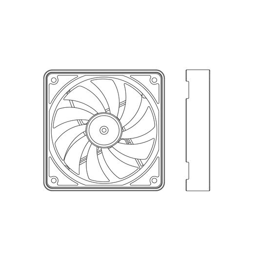 120mm PC Fan outer cover outline drawing against white background