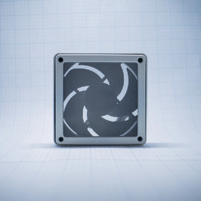 White shell with white mesh - 120mm Fan Shroud Filter & Outer Cover front view against white background with grid pattern. 