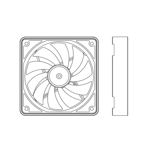 140mm PC Fan outer cover outline drawing against white background