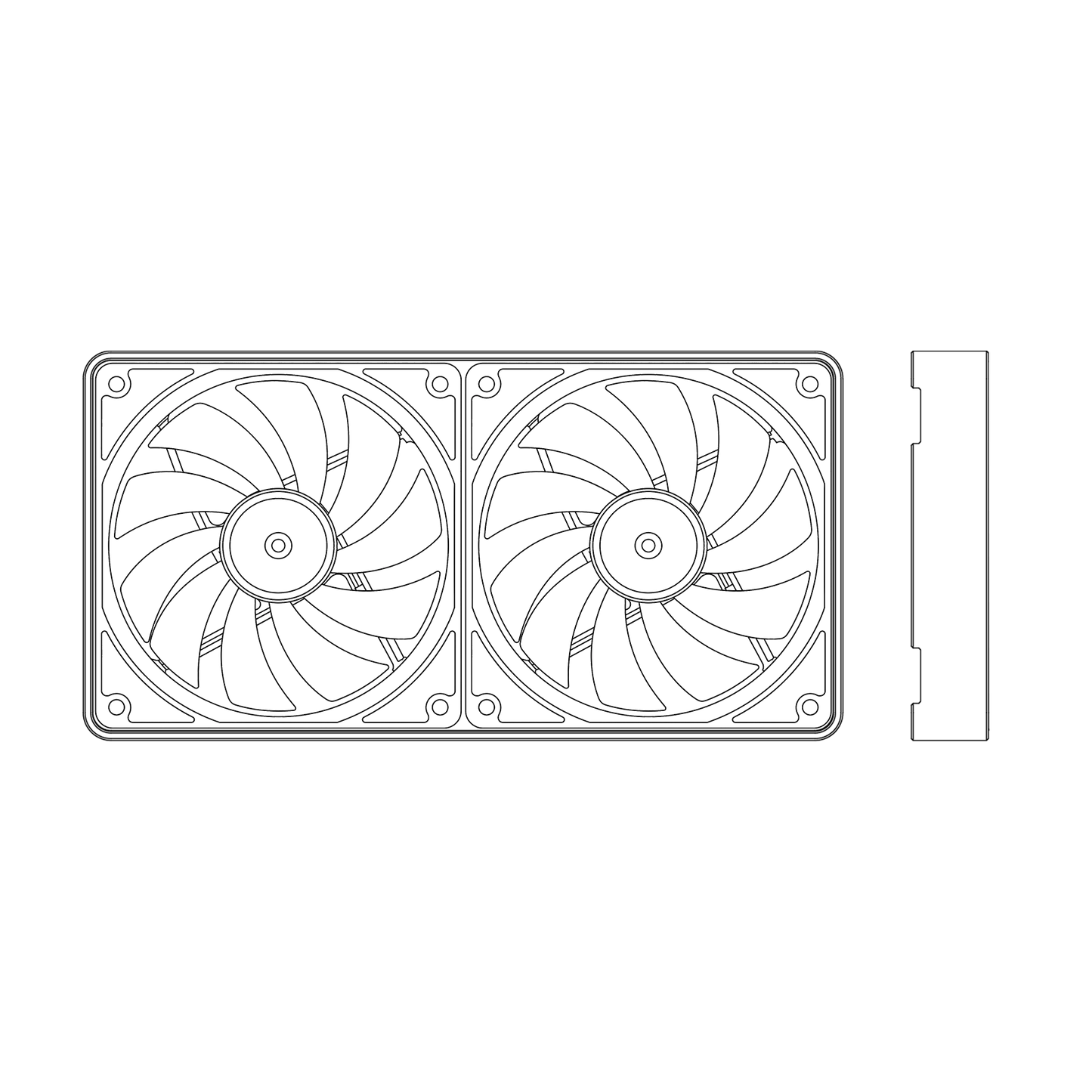 Line drawing of a 280mm outer cover for PC Fans on a white background