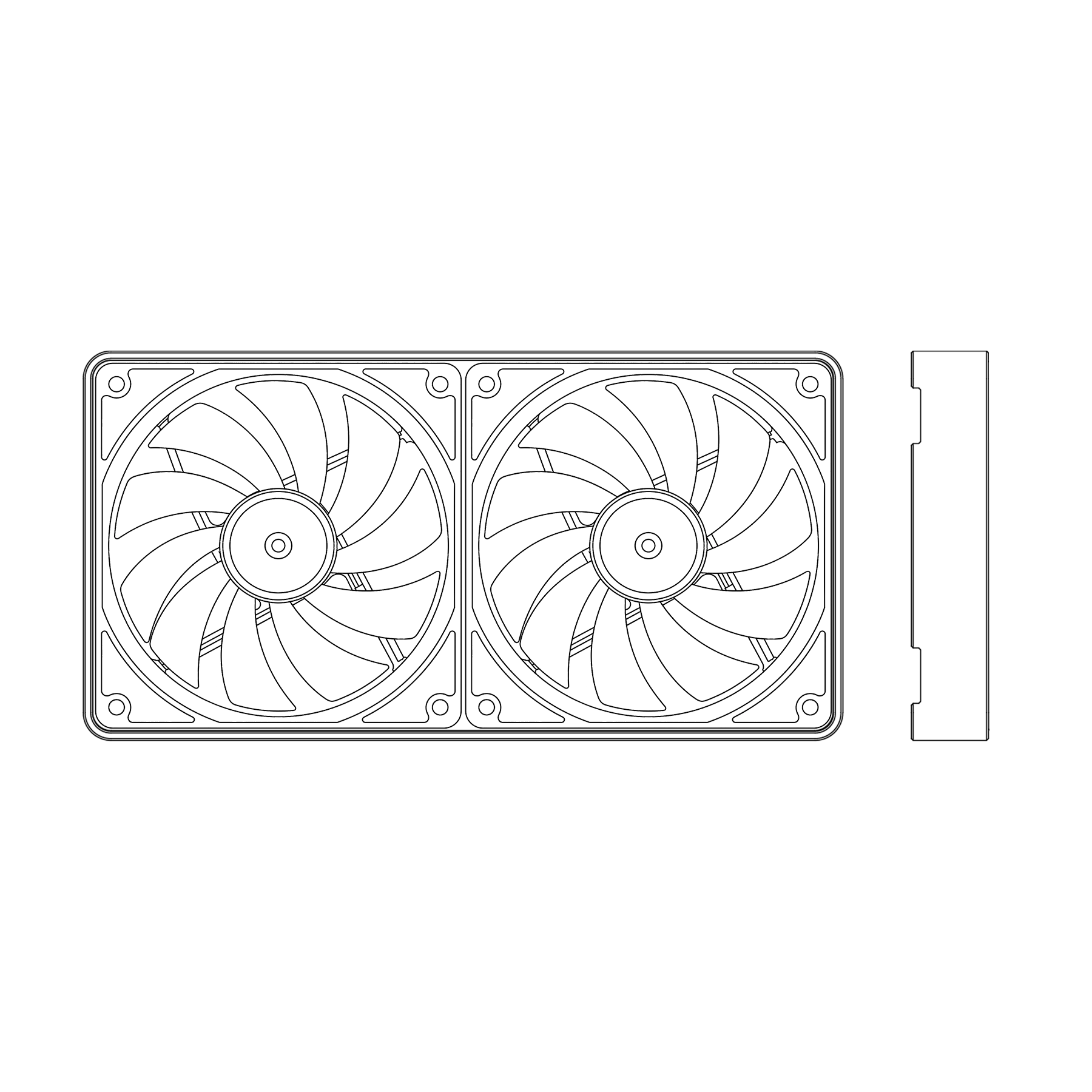Line drawing of a 280mm outer cover for PC Fans on a white background