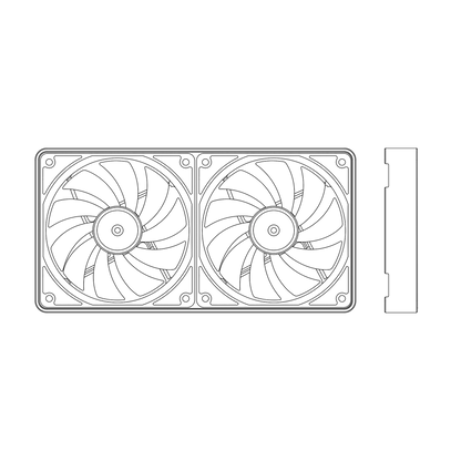 Line drawing of a 280mm outer cover for PC Fans on a white background