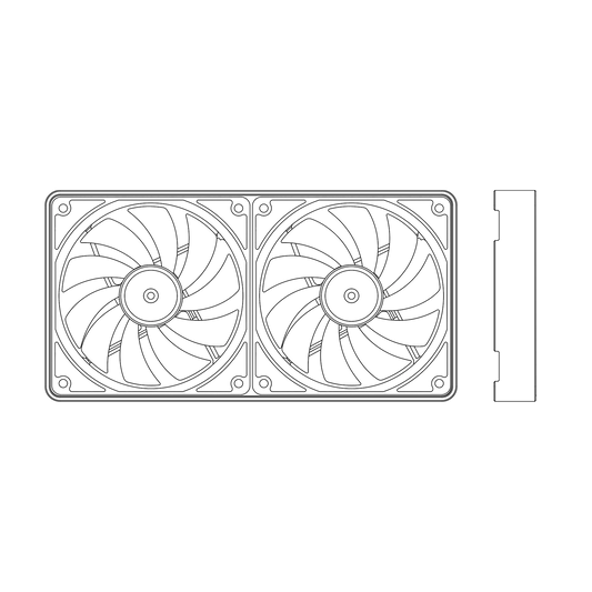 Line drawing of a 280mm outer cover for PC Fans on a white background